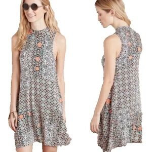 Anthropologie Maeve Floral Lilt Swing Dress Boho High Neck Size Small